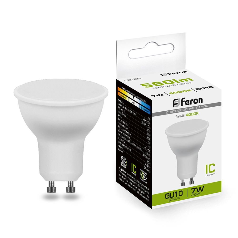 Feron Лампа светодиодная, 80LED (7W) 230V GU10 4000K MR16, LB-26 - изображение №1