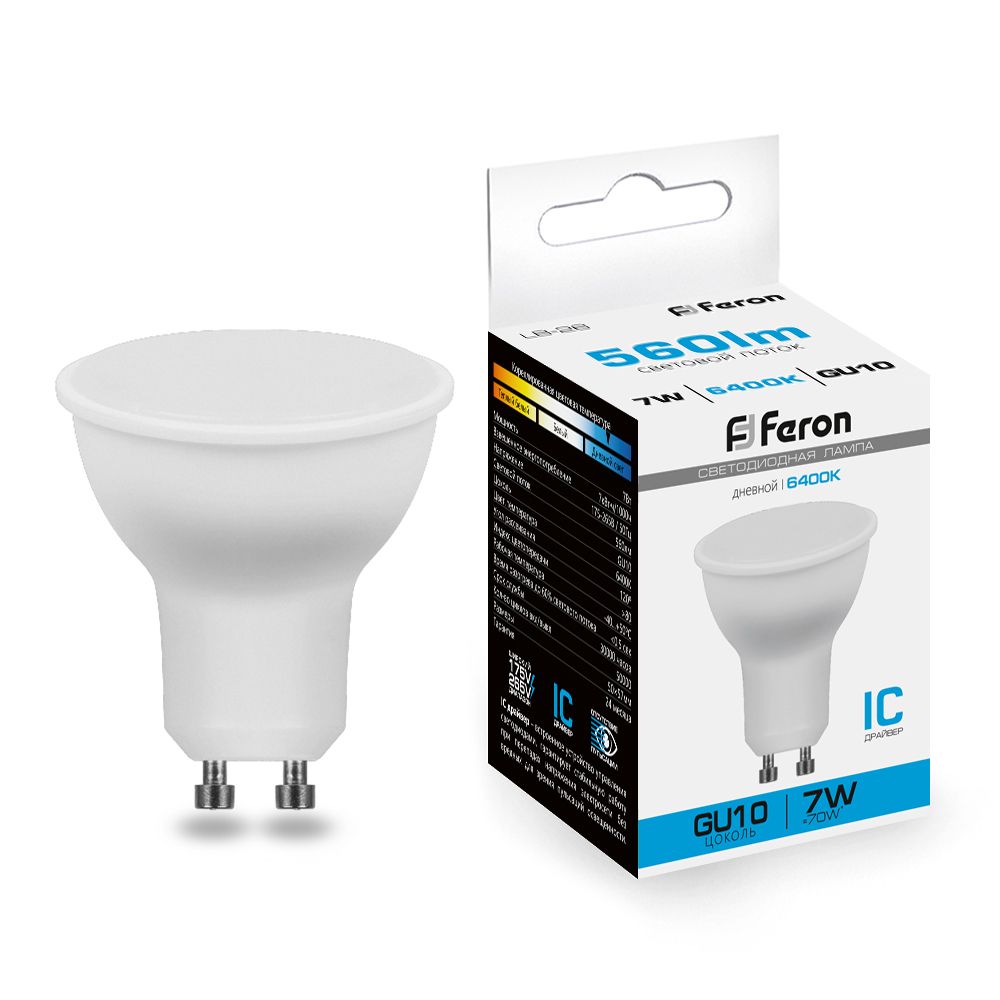 Feron Лампа светодиодная, 80LED (7W) 230V GU10 6400K MR16, LB-26 - изображение №1