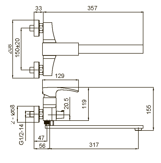 Смеситель д/ванны длинный KOER KB-42007-05  (Цвет черный) (8шт/ящ) - Изображение №2