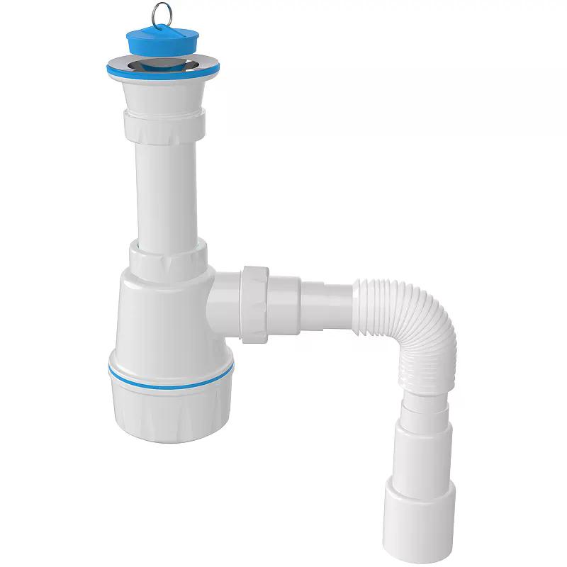 NOVA  Сифон для мойки 1060 1 1/2 большая колба, гибкая труба, пробка (1шт/30упак) - Изображение №1