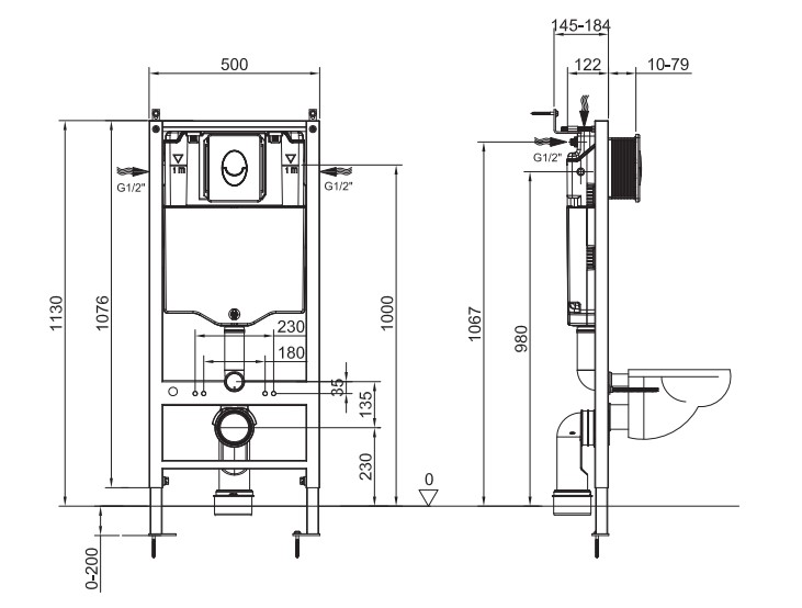 Инсталляц. сист д/унитаза KOER KT-0407 500x126x1150mm (без панели смыва) (1 шт/ящ) - Изображение №2