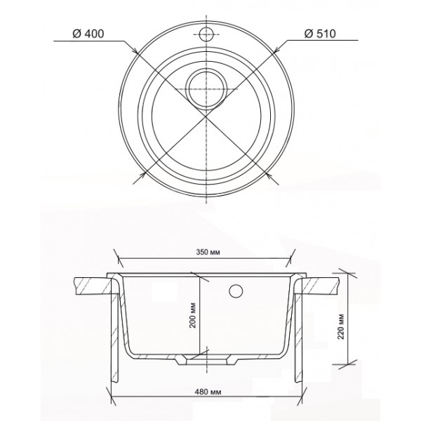 Мойка круглая 510*200мм GRANMILL 21 (белая + блестки) - Изображение №2
