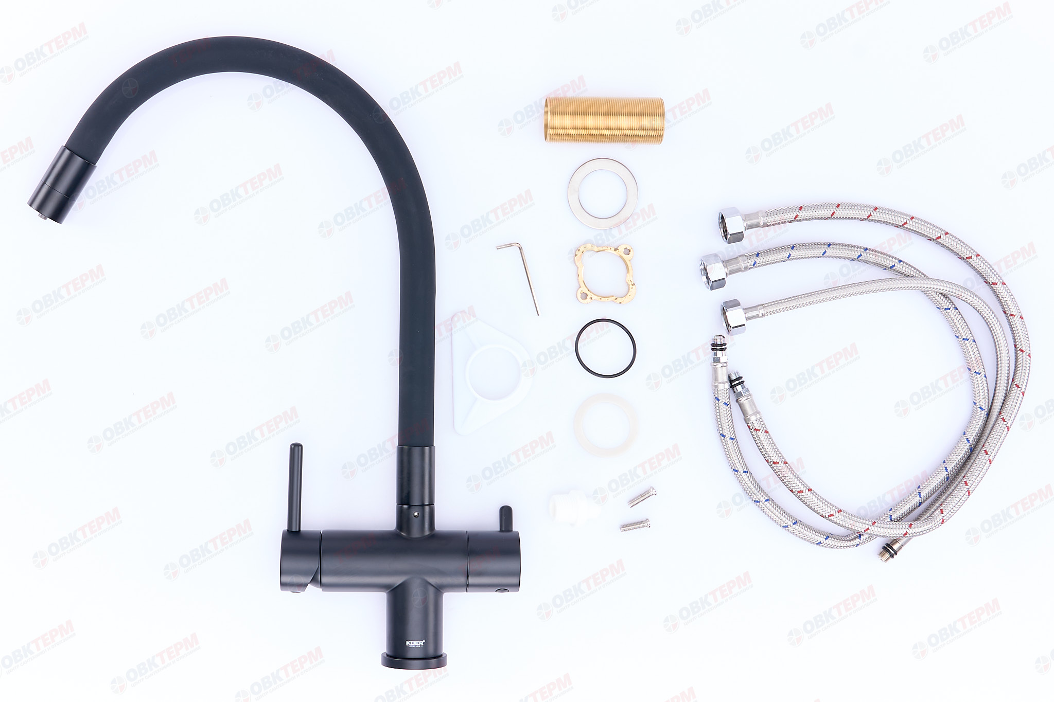 Смеситель д/кухни под ФИЛЬТР KOER KB-72002-05 (Цвет черный+силик.излив черный) (8шт/ящ) - Изображение №3