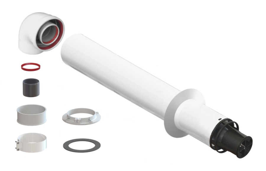 Коаксиальная   труба   100/60  0,75м  универсальная (хомут, фланец, втулка) - Изображение №2