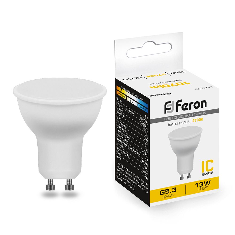Feron Лампа светодиодная, (13W) 230V GU10 2700K MR16, LB-960 - Изображение №1