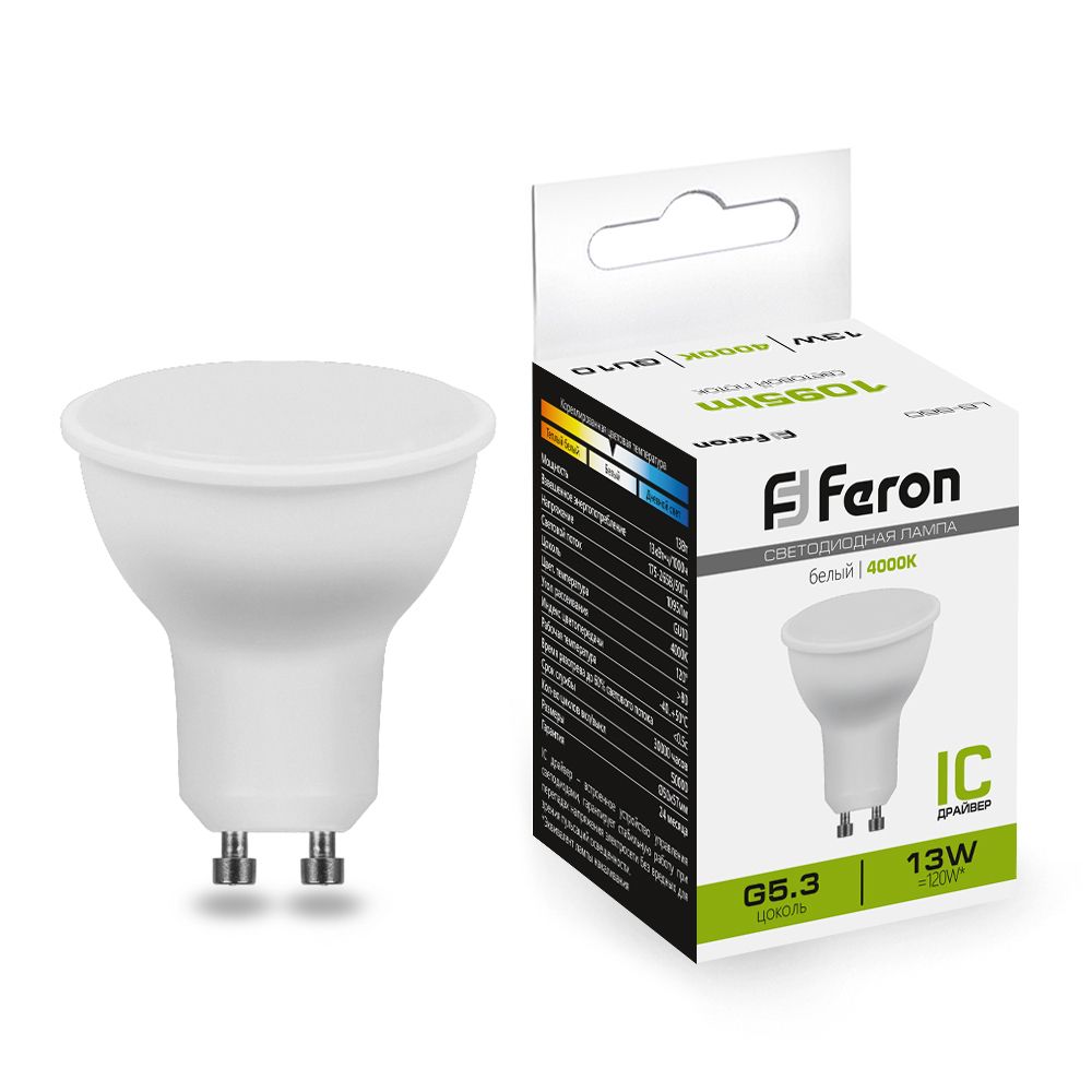 Feron Лампа светодиодная, (13W) 230V GU10 4000K MR16, LB-960 - изображение №1