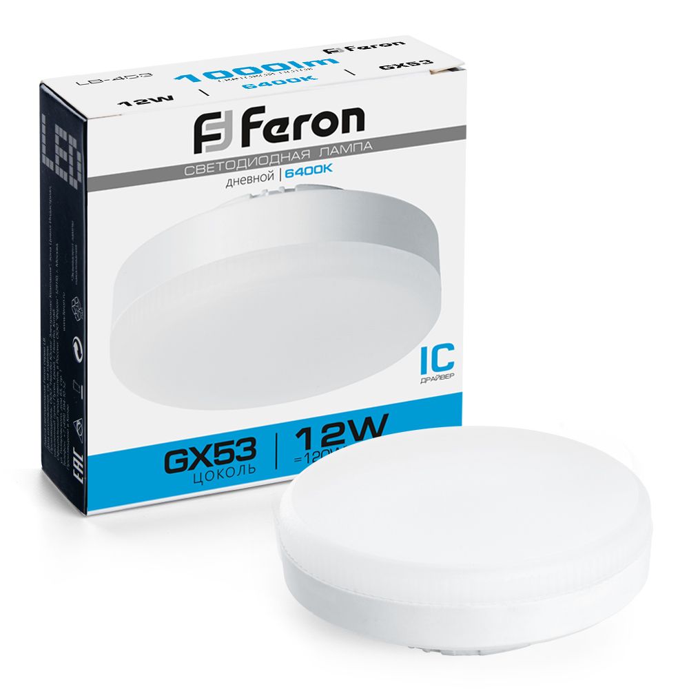 Feron Лампа cветодиодная, (12W) 230V GX53 6400K, LB-453 - Изображение №1