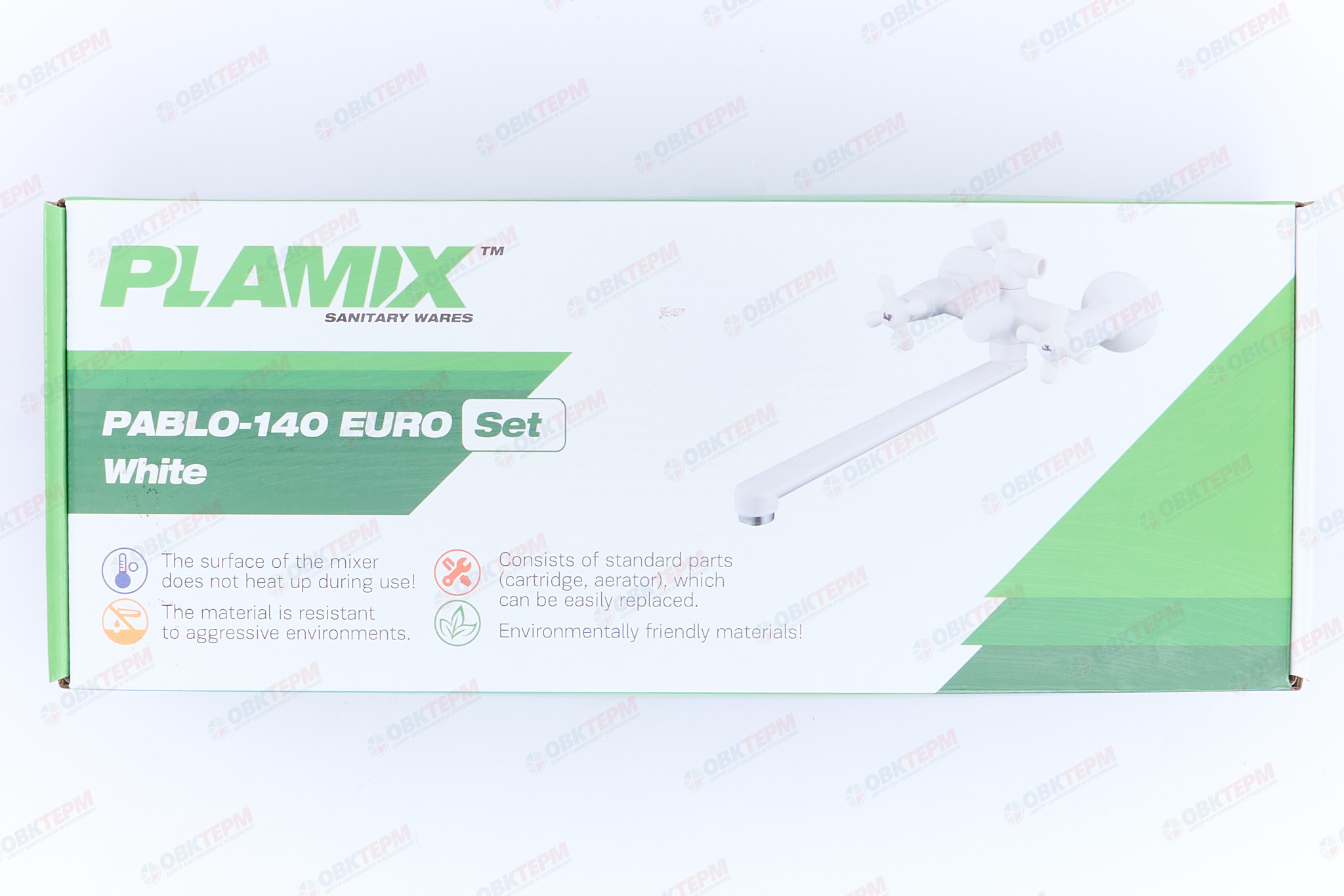 Смеситель д/ванны PLAMIX PABLO-140 EURO SET White (с шлангом и лейкой) (20 шт/ящ) - миниатюра №6