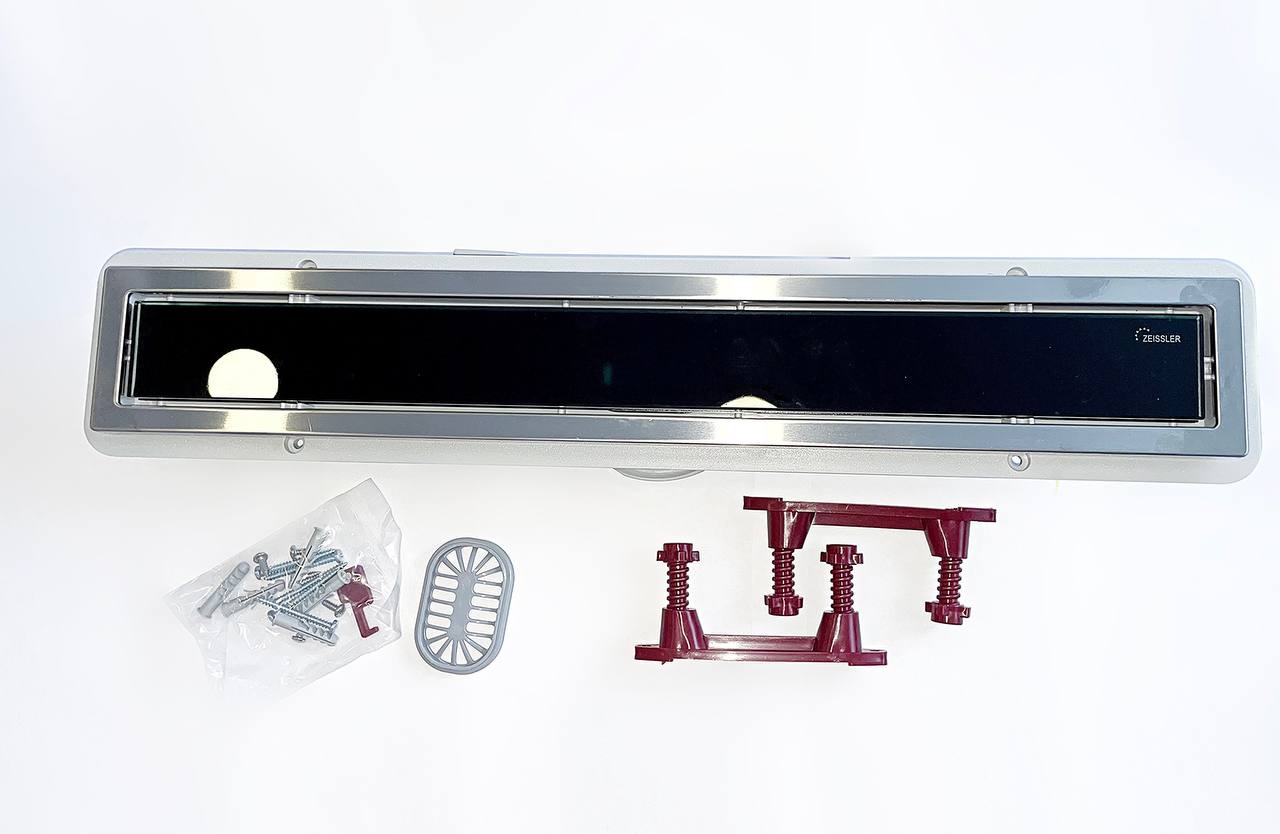 Трап-лоток 800*70 с двухсторонней решеткой гориз. сток Evolux Glass (черное глянц. стекло) (1шт/4шт) - изображение №1