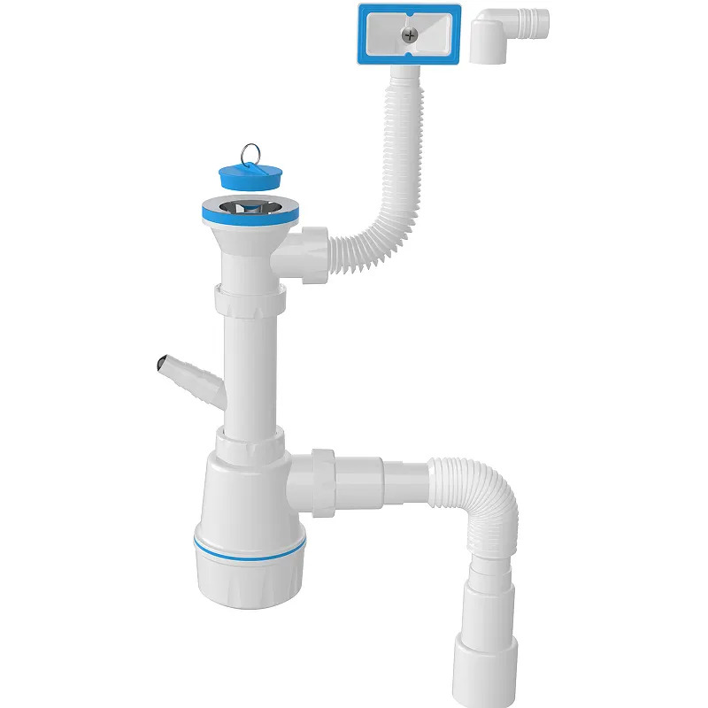 NOVA  Сифон для мойки 1036 1 1/2 с прямоуг. перелив. выход под стир. и гибкой трубой (1шт/25упак) - Изображение №1