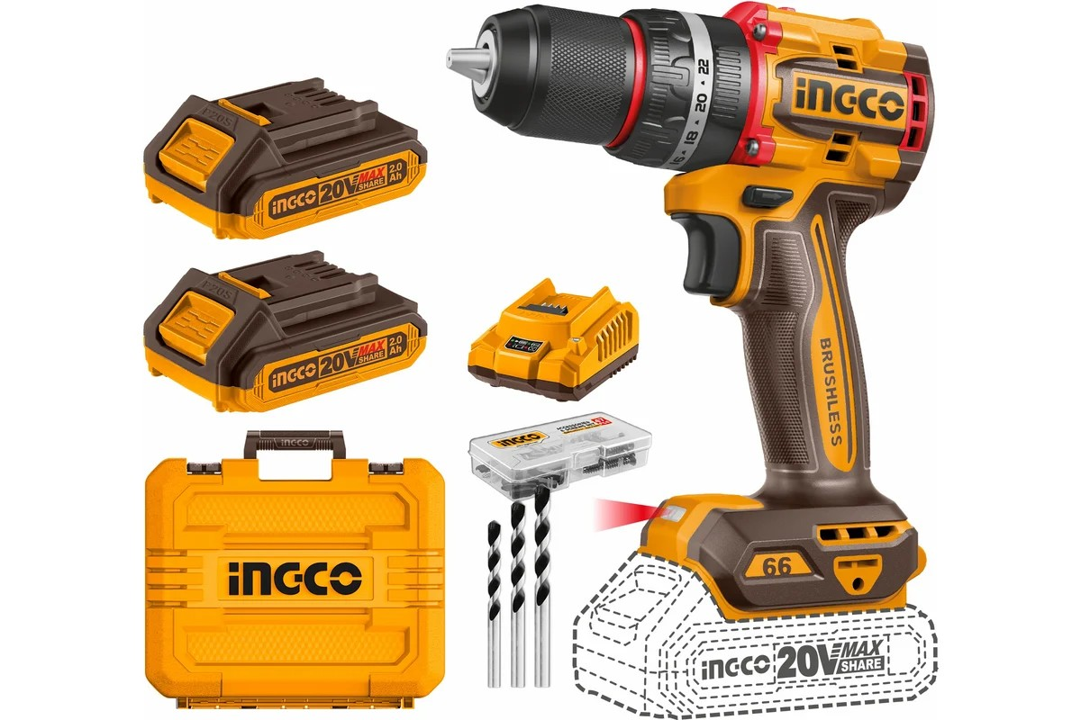Шуруповерт аккум. УДАРНЫЙ INGCO INDUSTRIAL Б/Щ 20V MAX (66Нм, патрон металл 13мм, 2 АКБ, ЗУ, КЕЙС) - Изображение №4