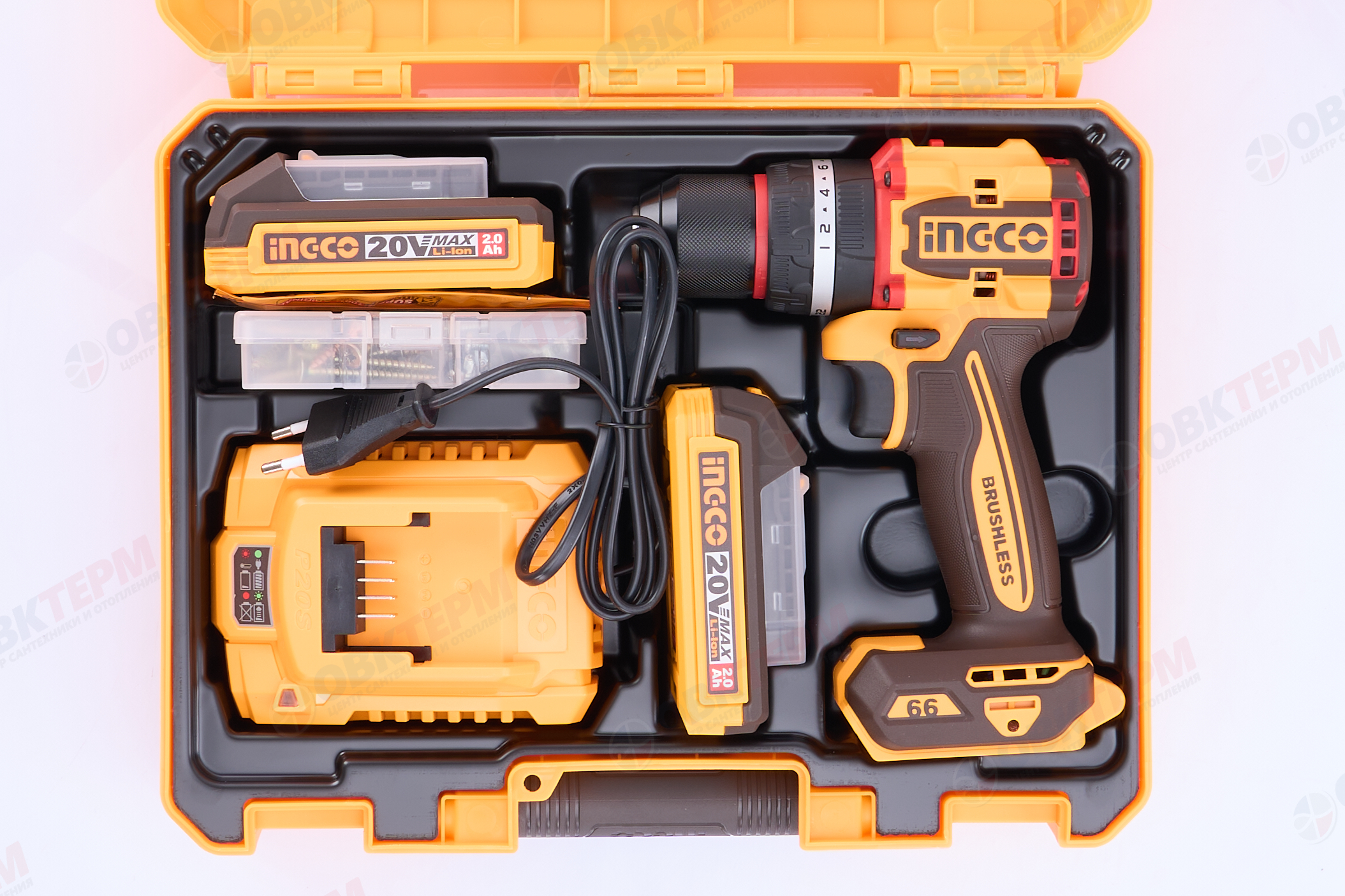 Шуруповерт аккум. УДАРНЫЙ INGCO INDUSTRIAL Б/Щ 20V MAX (66Нм, патрон металл 13мм, 2 АКБ, ЗУ, КЕЙС) - миниатюра №10
