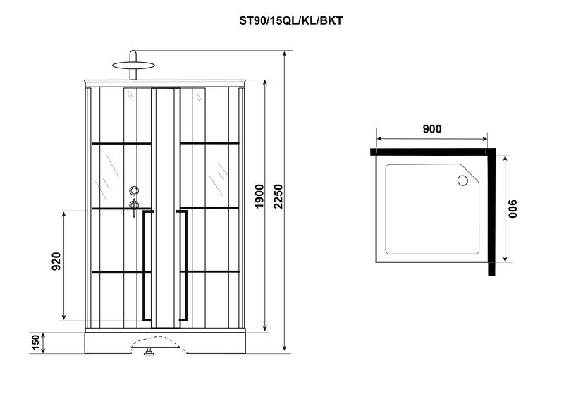 Душ.каб. Niagara Standart ST90/15QL/KL/BKT (90х90х225) низкий поддон(15см),черный,стекло прозр - Изображение №2