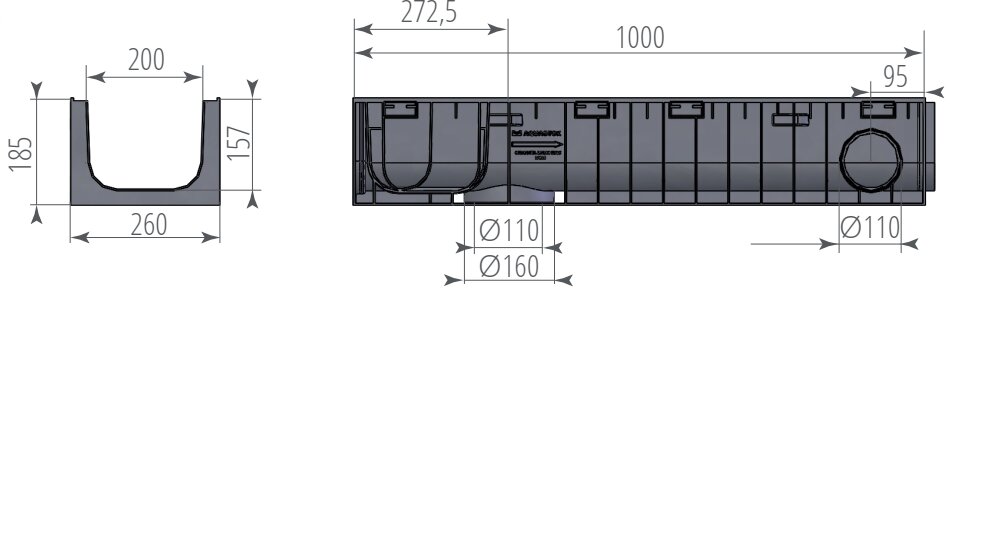 Лоток ЛВП Norma DN200 H185 без решетки (1000 х 260 х 185) - Изображение №2