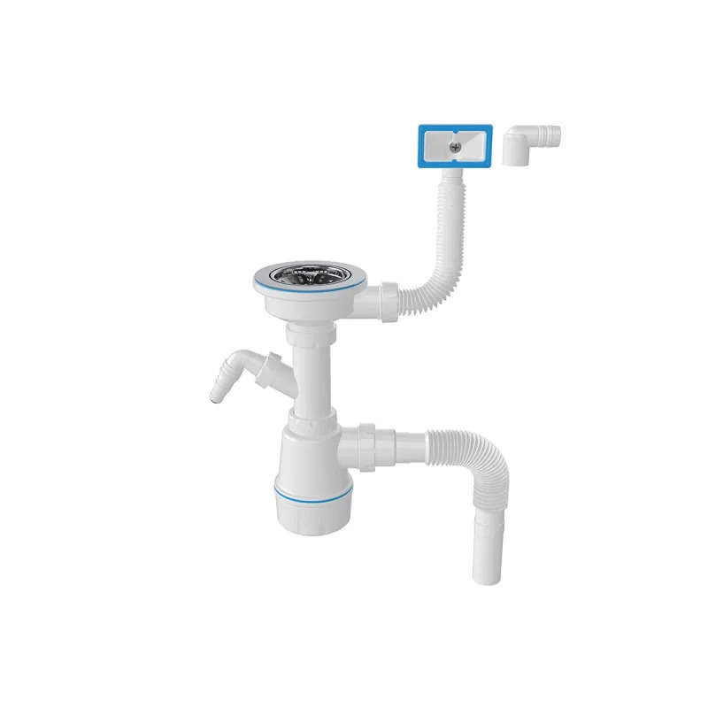 NOVA  Сифон для мойки 1047 3 1/2, с прямоуг. перелив., выход под стир. и гибкой трубой (1шт/20упак) - Изображение №1