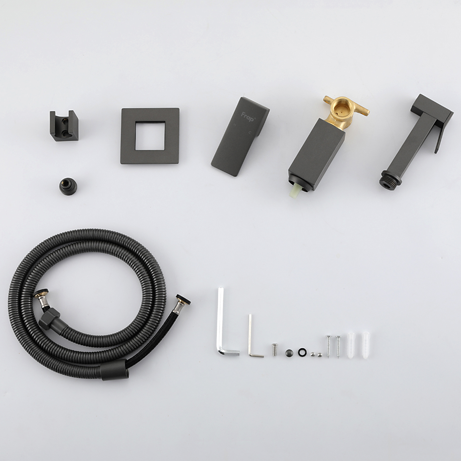 Смеситель с гигиеническим душем FRAP F7506-9 латунь /оружейная сталь /25мм - миниатюра №3