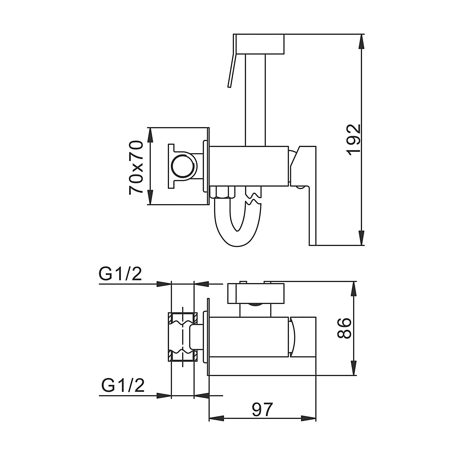 Смеситель с гигиеническим душем FRAP F7506-9 латунь /оружейная сталь /25мм - миниатюра №5