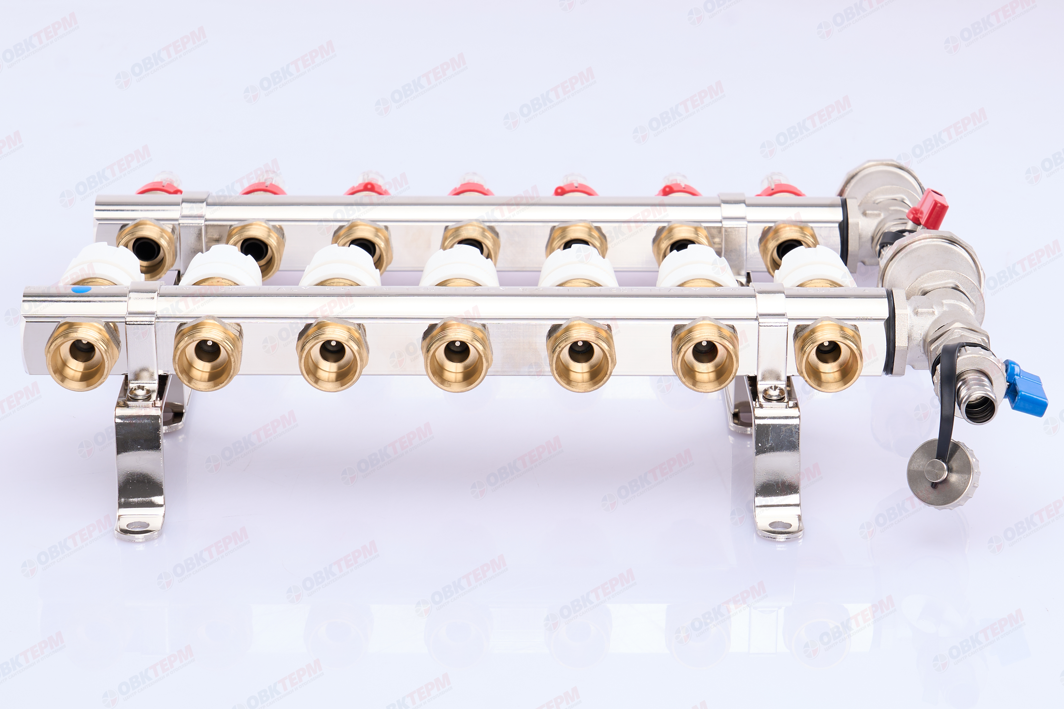 Коллектор с расходомерами без кранов TIM KF007 латунный 1" на   7 выходов   (1шт/2ящ) - Изображение №1