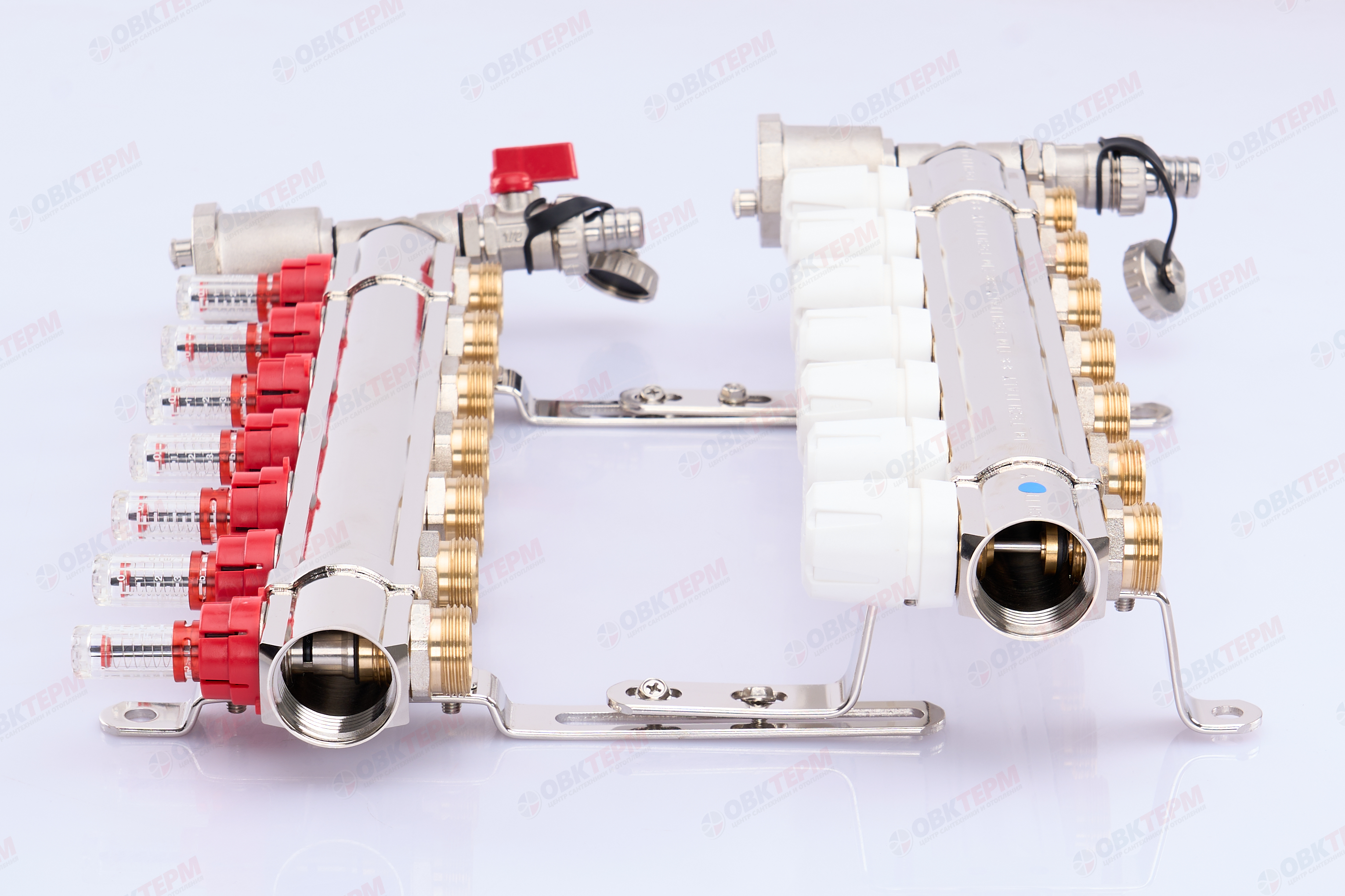 Коллектор с расходомерами без кранов TIM KF007 латунный 1" на   7 выходов   (1шт/2ящ) - Изображение №2