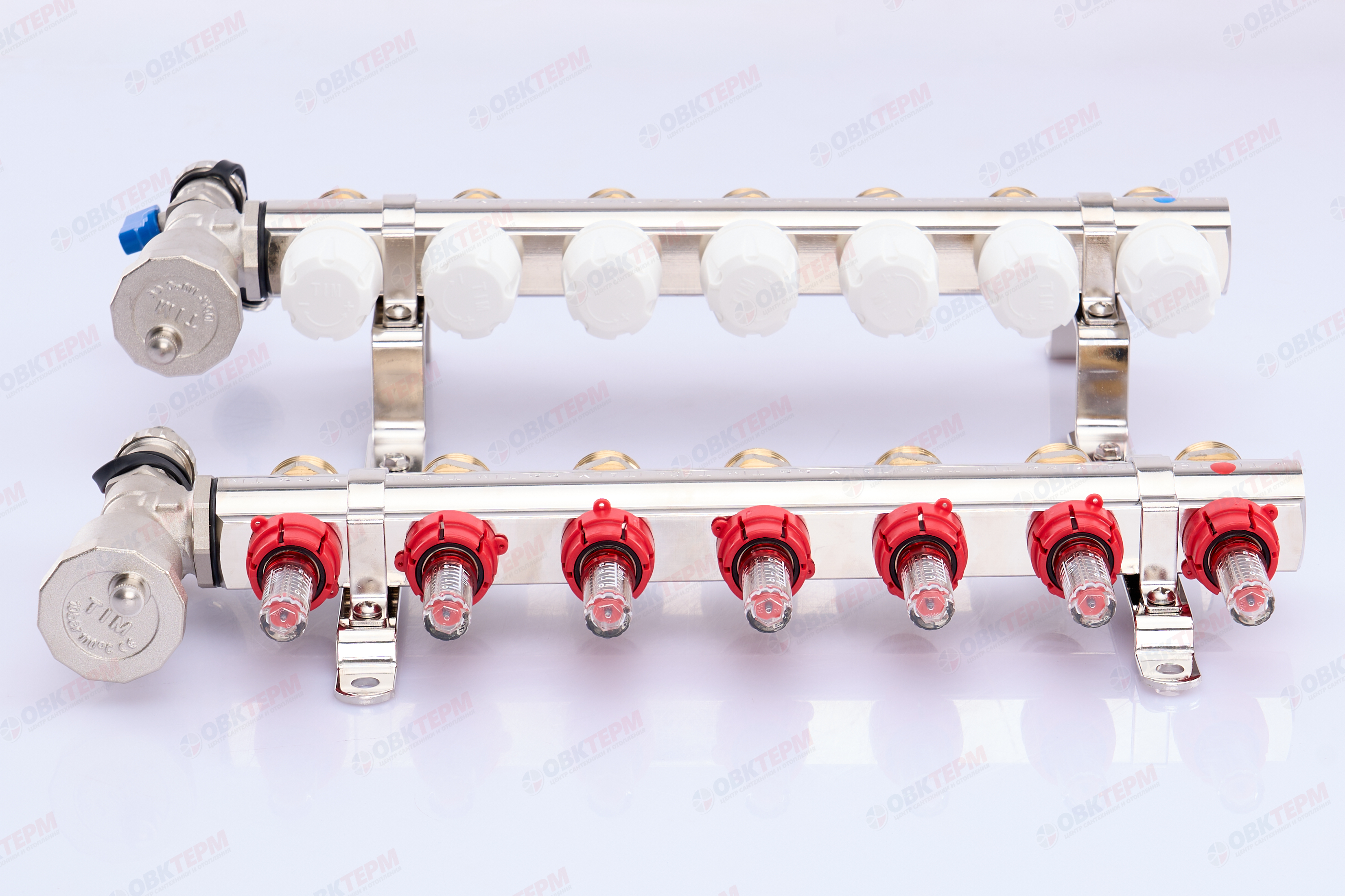 Коллектор с расходомерами без кранов TIM KF007 латунный 1" на   7 выходов   (1шт/2ящ) - Изображение №3