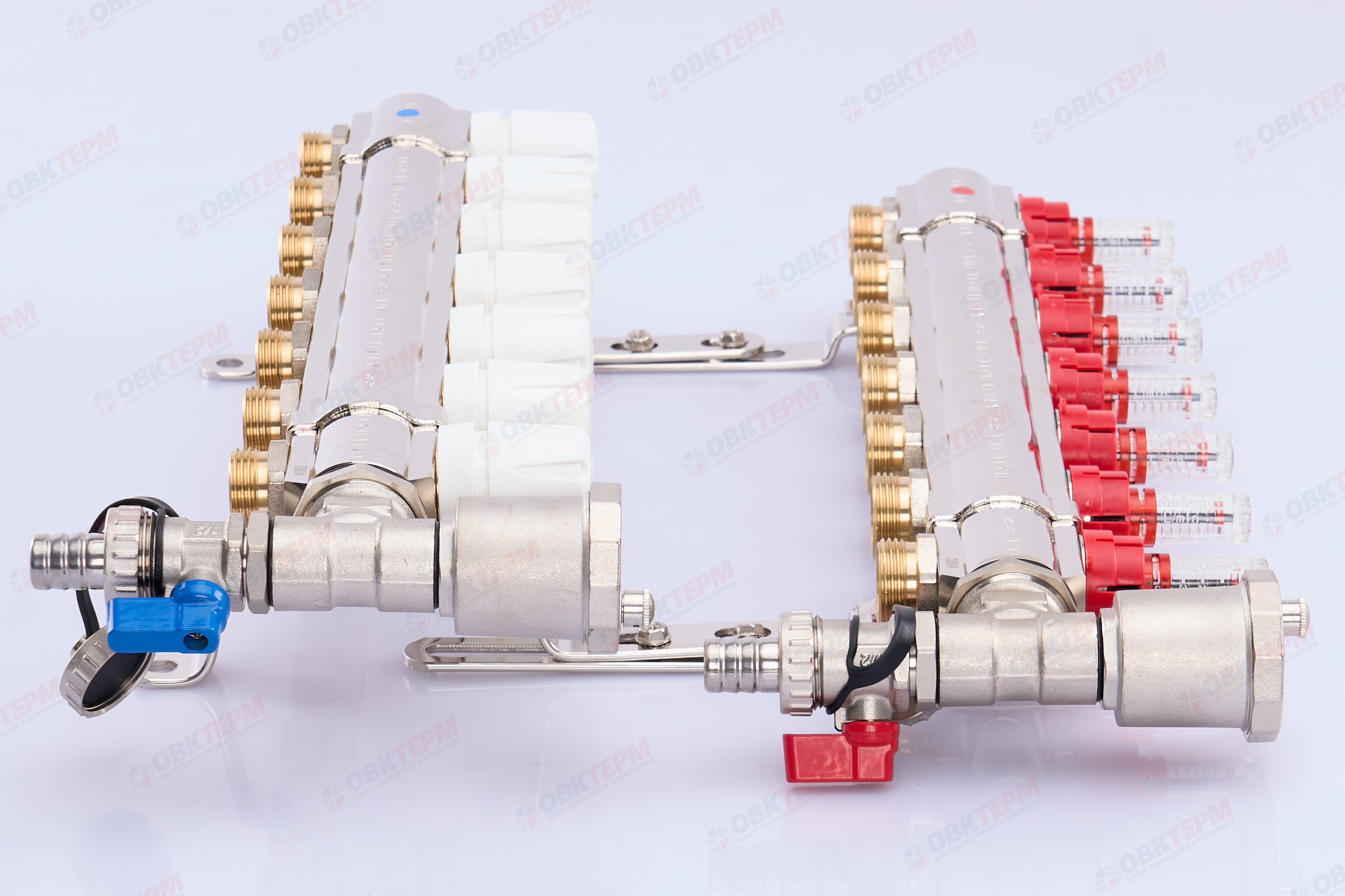 Коллектор с расходомерами без кранов TIM KF007 латунный 1" на   7 выходов   (1шт/2ящ) - Изображение №4
