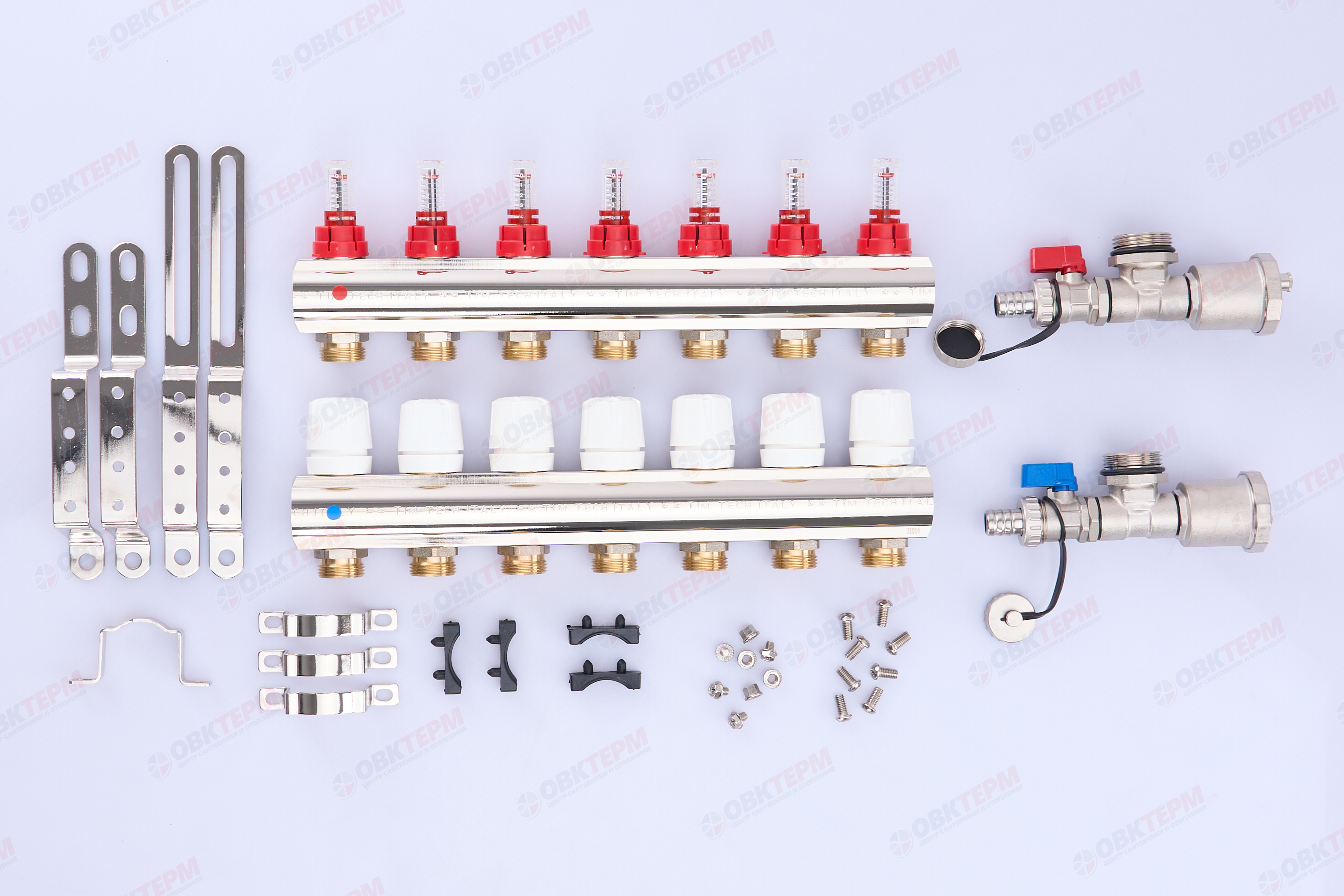Коллектор с расходомерами без кранов TIM KF007 латунный 1" на   7 выходов   (1шт/2ящ) - Изображение №5