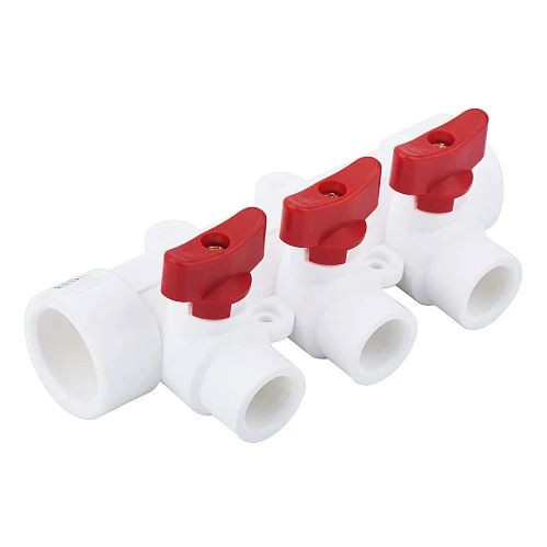 Коллектор с шаровым краном красный  32х20/4  БЕЛАЯ PP-R    (RTP) (14/1) - Изображение №1