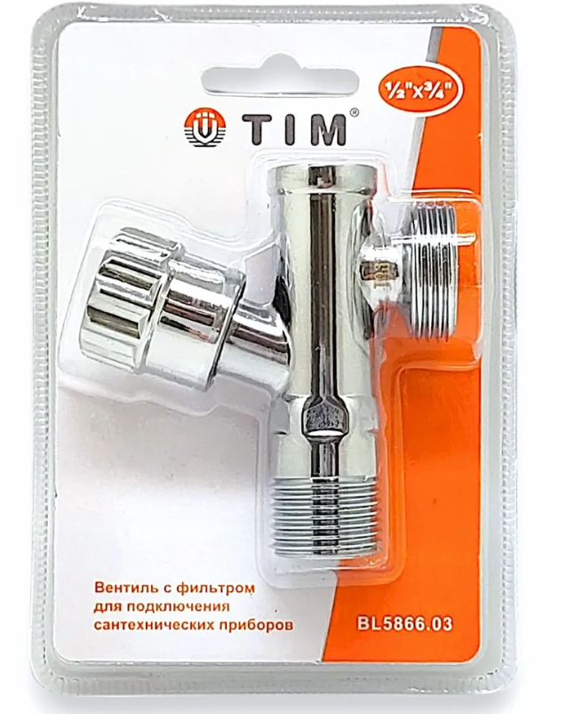 Кран для подкл. с/т приборов   вентельный     TIM     1/2" - 1/2  (с фильтром)       (1/50) - изображение №1