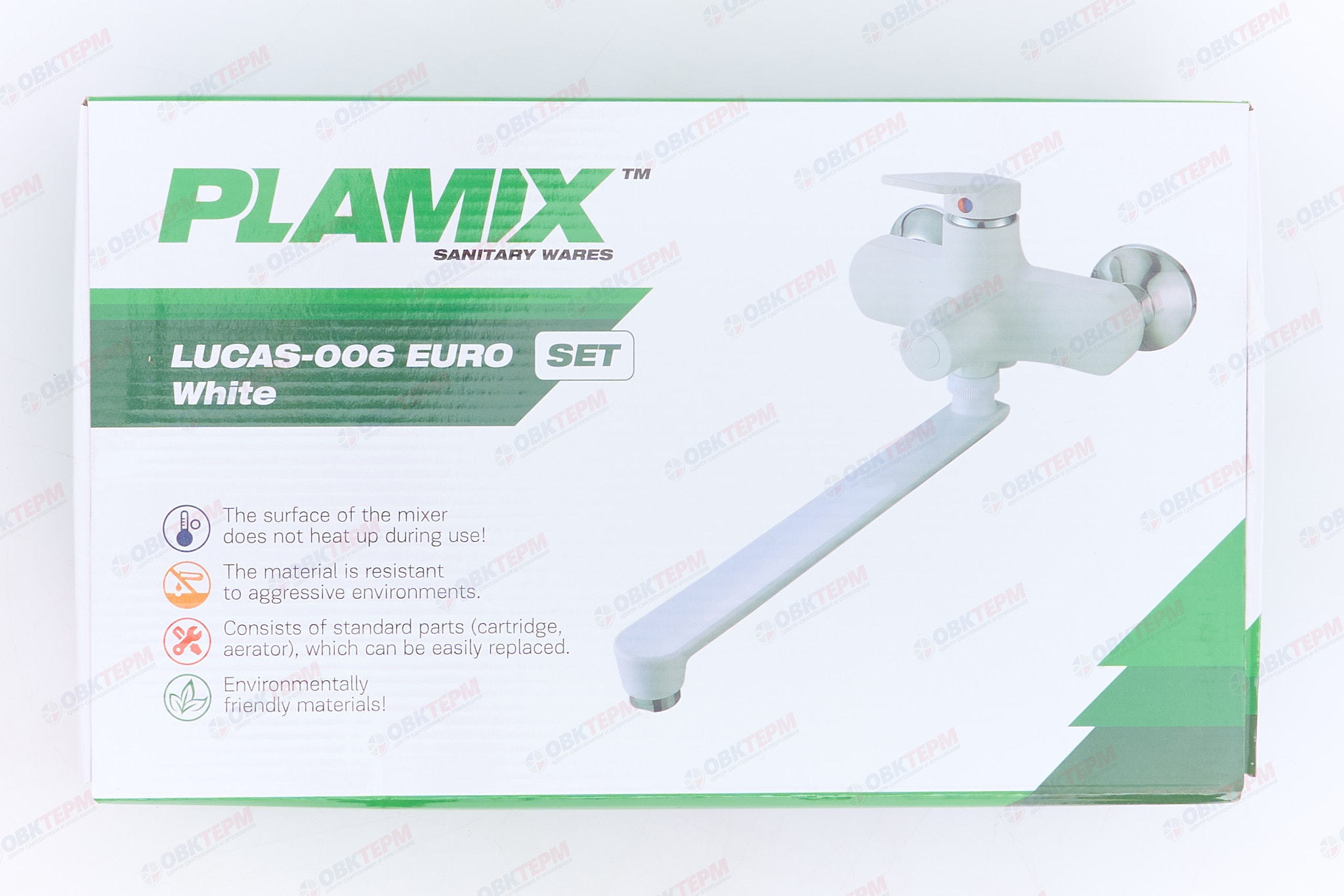 Смеситель д/ванны PLAMIX LUCAS-006 EURO SET WHITE (со шлангом, лейкой и кронштейном) (24 шт/ящ) - миниатюра №6
