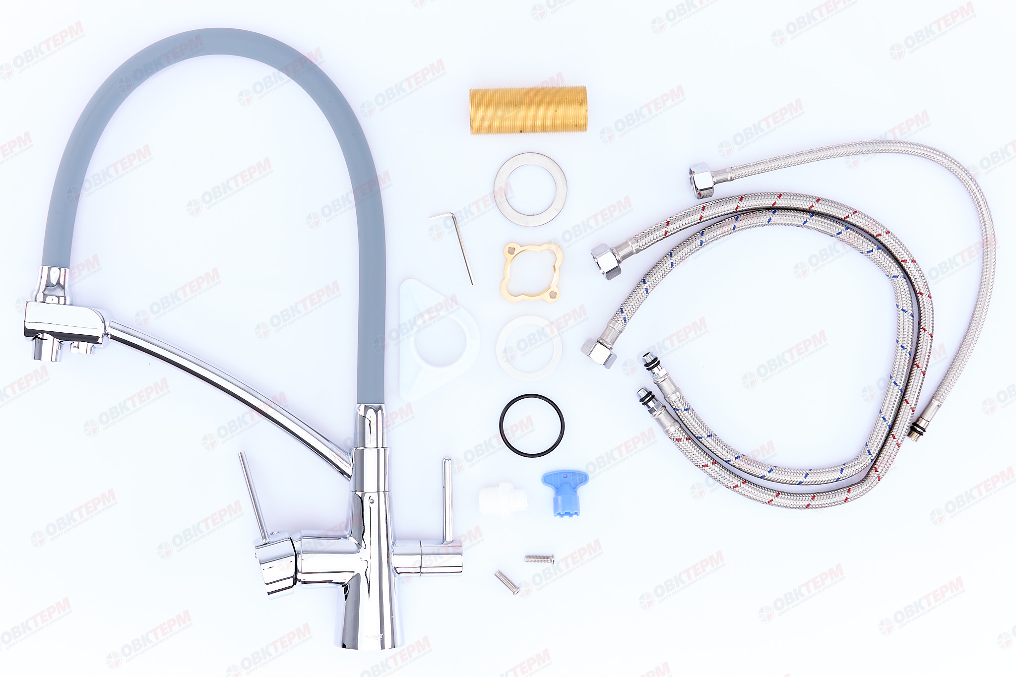 Смеситель д/кухни под ФИЛЬТР KOER KB-72003-01 (Цвет хром+силик.излив серый) (8шт/ящ) - Изображение №3