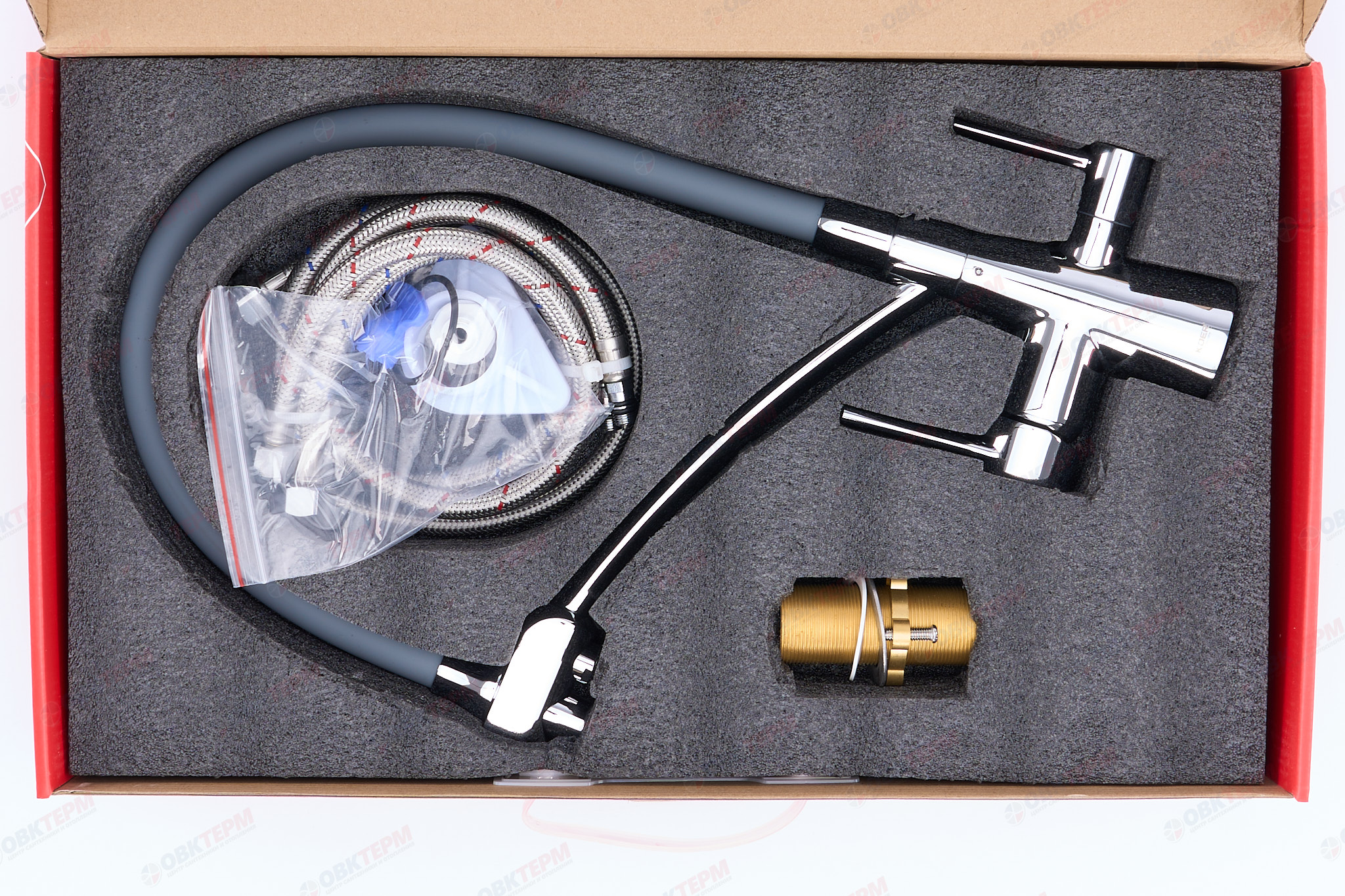 Смеситель д/кухни под ФИЛЬТР KOER KB-72003-01 (Цвет хром+силик.излив серый) (8шт/ящ) - Изображение №5