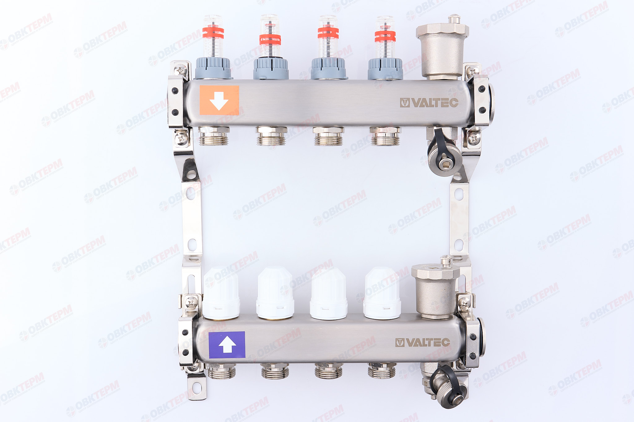 Коллект. ГРУППА   Valtec НЕРЖ со встр расх в сборе  1 * 4 вых. Еврок.3/4 (Аналог VTc.589.EMNX) - изображение №1