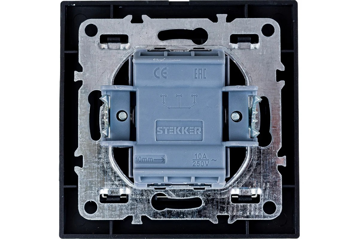 Выключатель 1-клавишный c индикатором, 250V, 10А, STEKKER серия Эрна, PSW10-9001-03, черный - Изображение №5