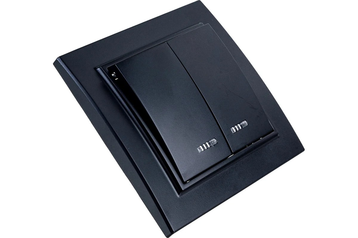 Выключатель 2-клавишный c индикатором, 250V, 10А, STEKKER серия Эрна, PSW10-9002-03, черный - миниатюра №2