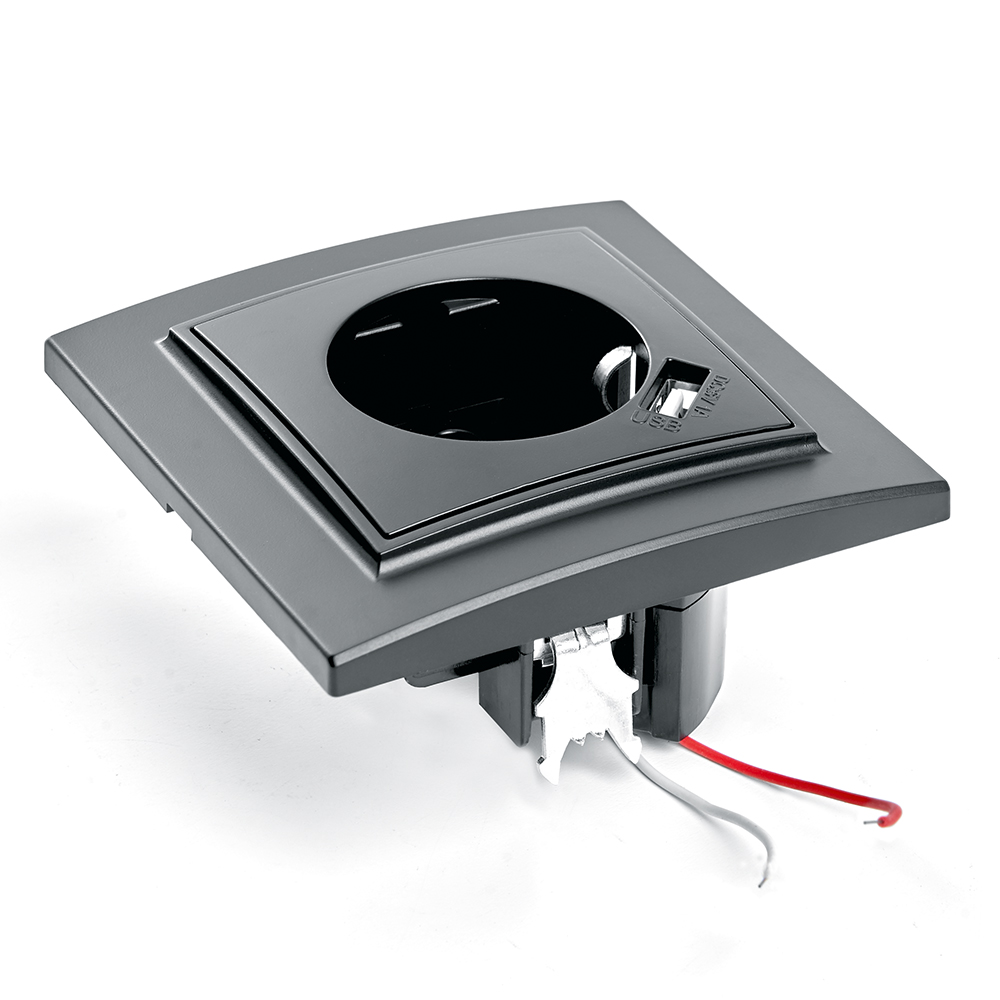 Розетка 1-местная с/з, 16А с защитной шторкой и с USB, STEKKER серия Эрна, PST16-9011-03, черный - Изображение №4