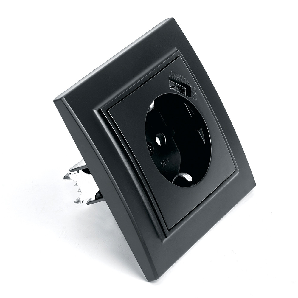 Розетка 1-местная с/з, 16А с защитной шторкой и с USB, STEKKER серия Эрна, PST16-9011-03, черный - Изображение №5