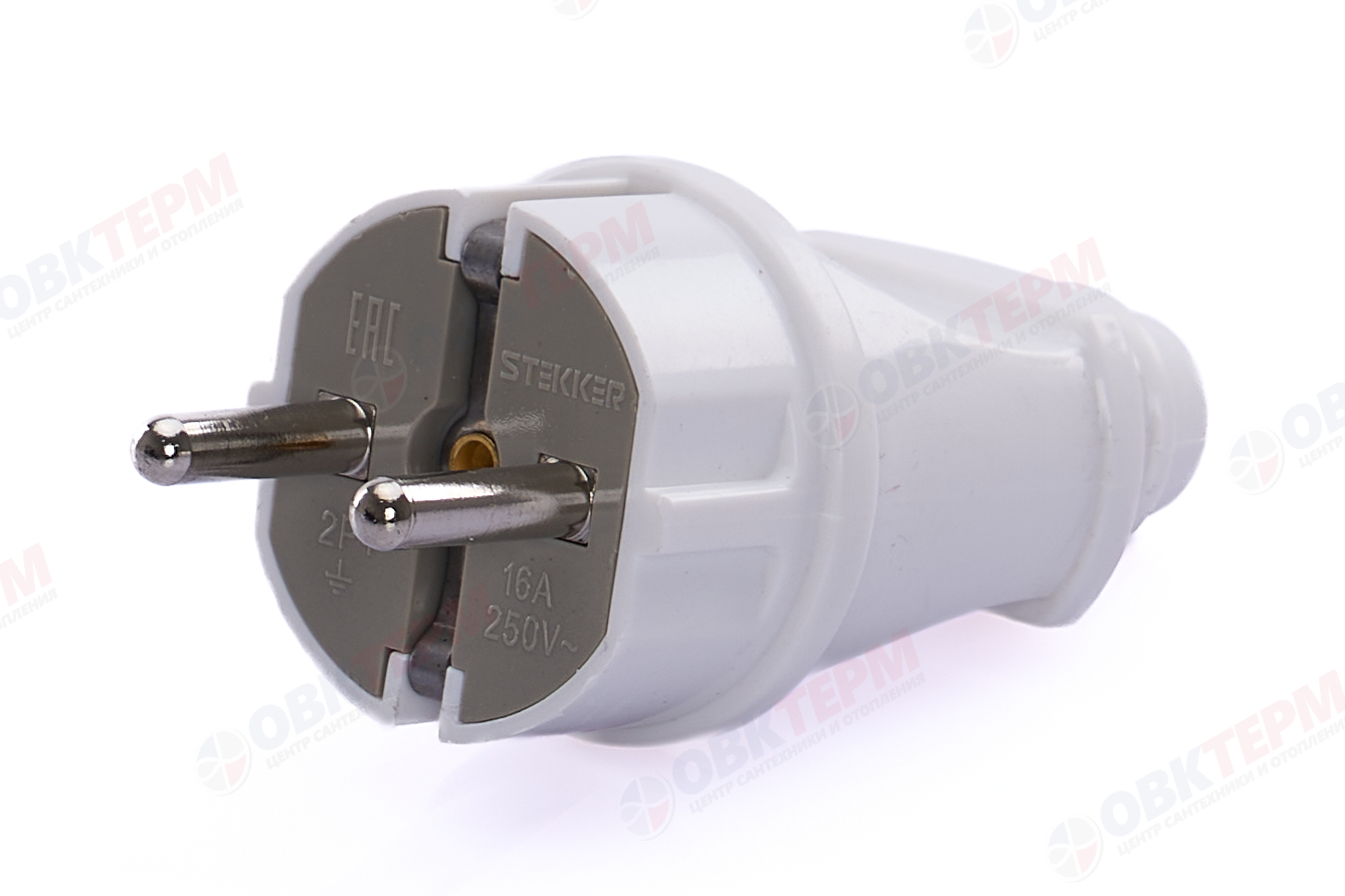 Вилка прямая с заземляющим контактом, ABS пластик 250В, 16A, IP20, белая, STEKKER PPG16-42-201 - Изображение №2