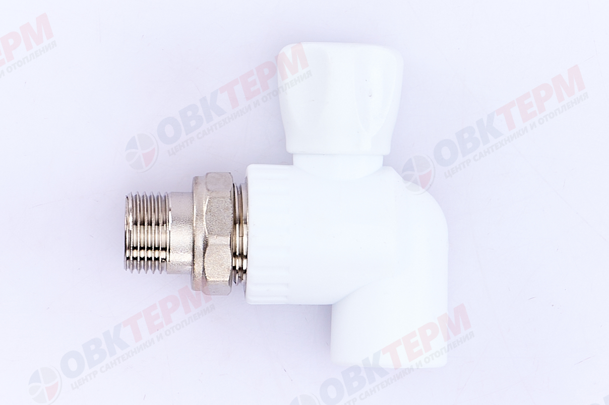Кран рад.с нак. гайкой  20*1/2" угл.    (латунный шар)    БЕЛЫЙ PP-R    (RTP)    (50/1) - Изображение №2