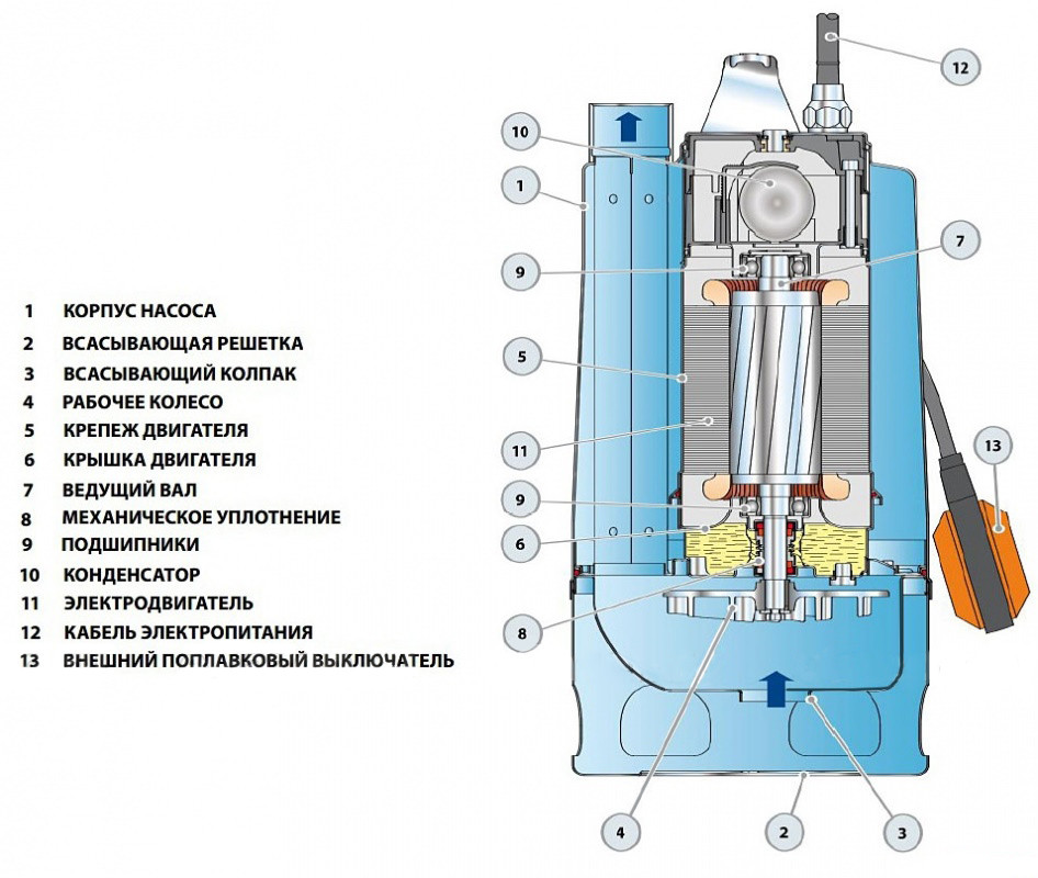 Насос дренажный  RXm2 каб. 5м Pedrollo   (0,37кВт/220л.м./10м.) - миниатюра №3