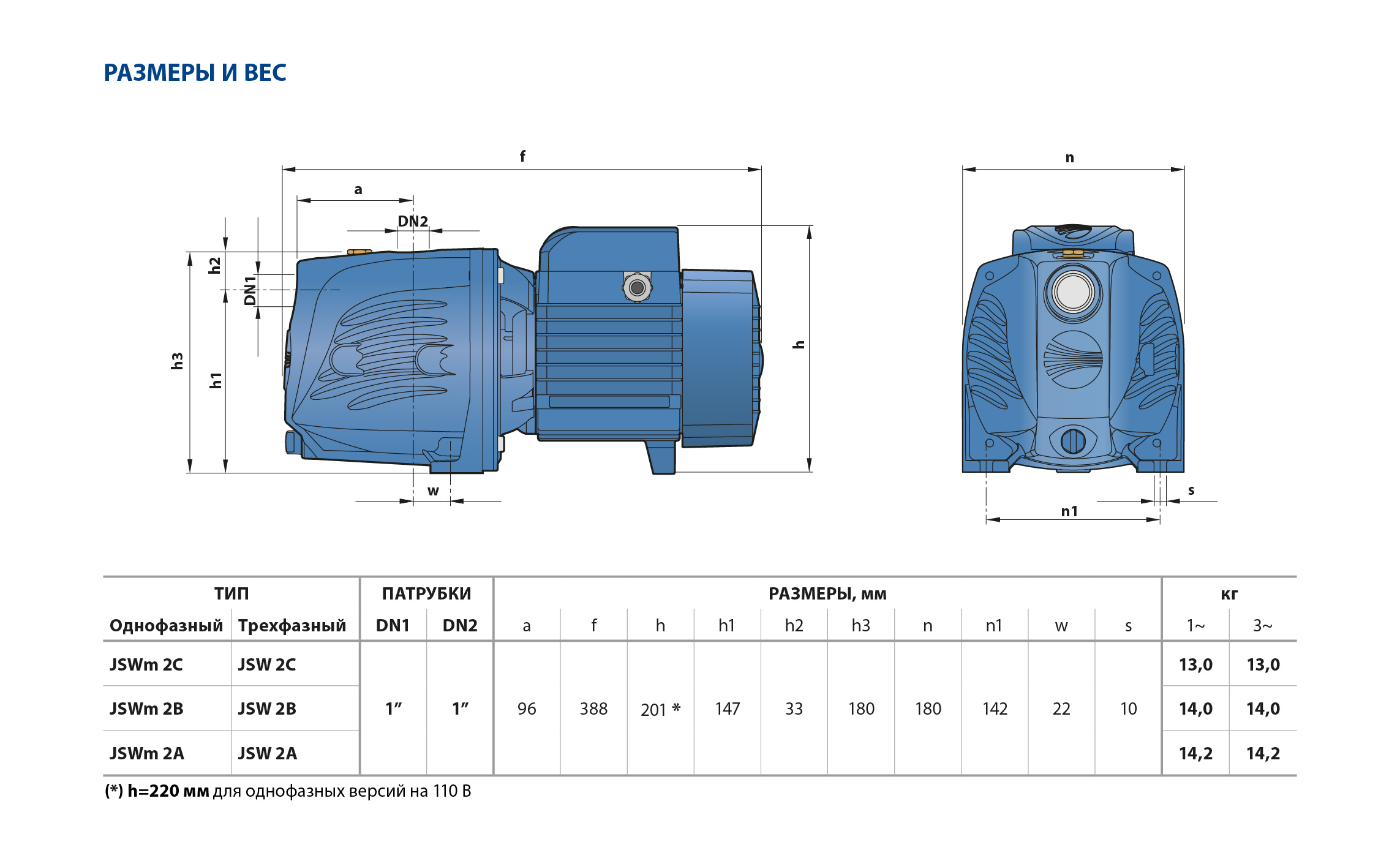 Насос центробежный  JSWm  2BX  Pedrollo   (0.9кВт/70л.м./54м.) - миниатюра №2