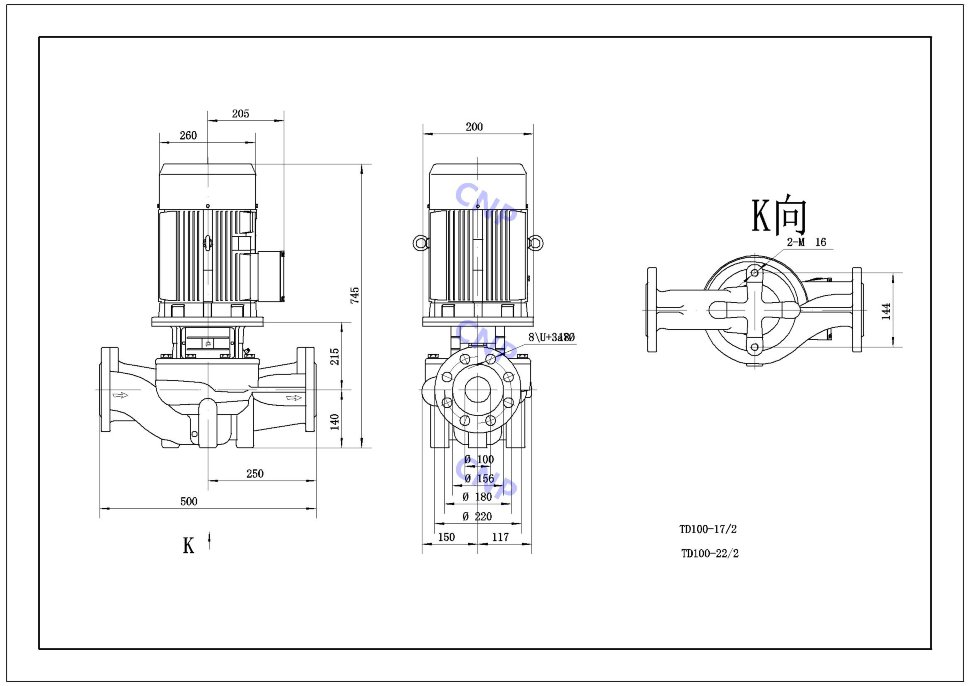 Насос циркуляционный  TD 100/17-450 SWHCJ  CNP (DN100, 5,5 кВт, 3х380, 12 бар, чугун) - Изображение №3