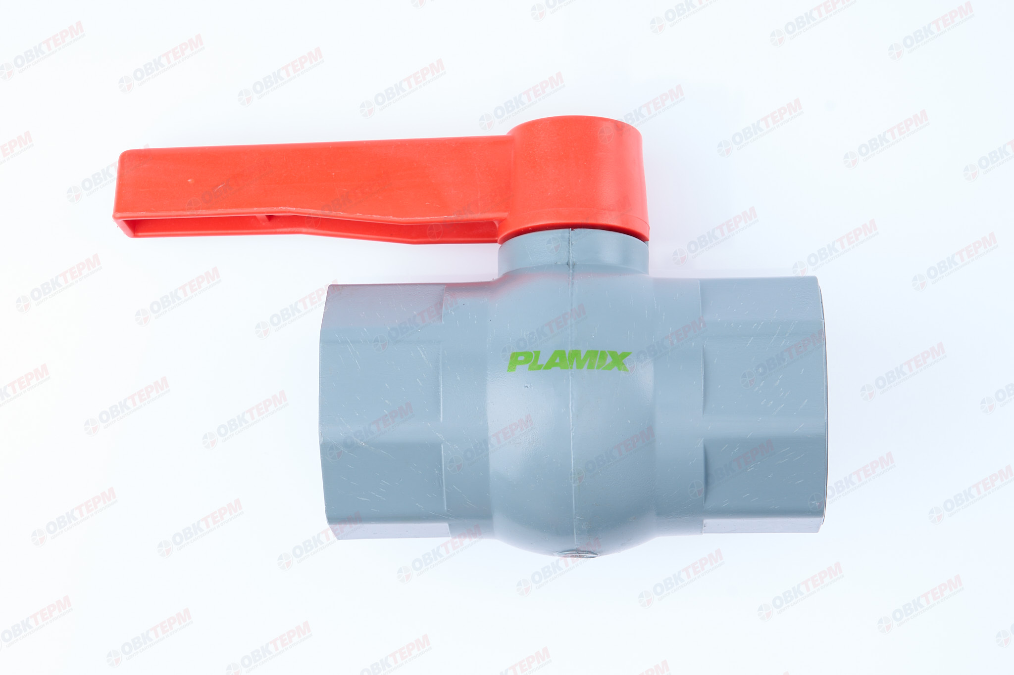 Кран  шаровый пластиковый  2"  ВВ (серый)  PLAMIX  (32шт) - Изображение №1