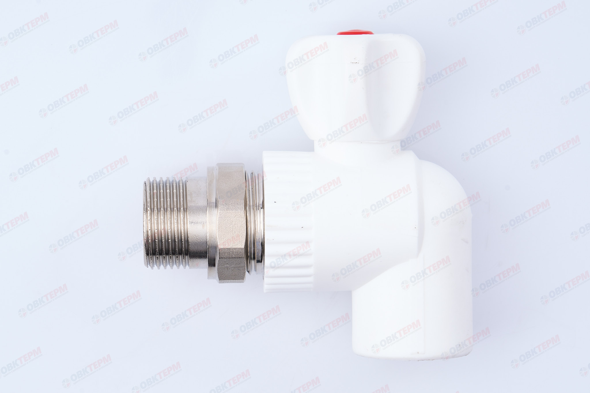 Кран шаровый  радиаторный угловой 25х3/4" НР (стальной  шар) (белый) (40/1) (TIM) - Изображение №1