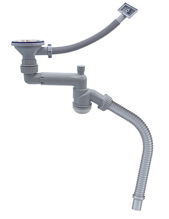 Д-11408У  ОРИО сифон для кухни с выпуском 3 1/2 смещенный,с универсальным переливом - Изображение №1