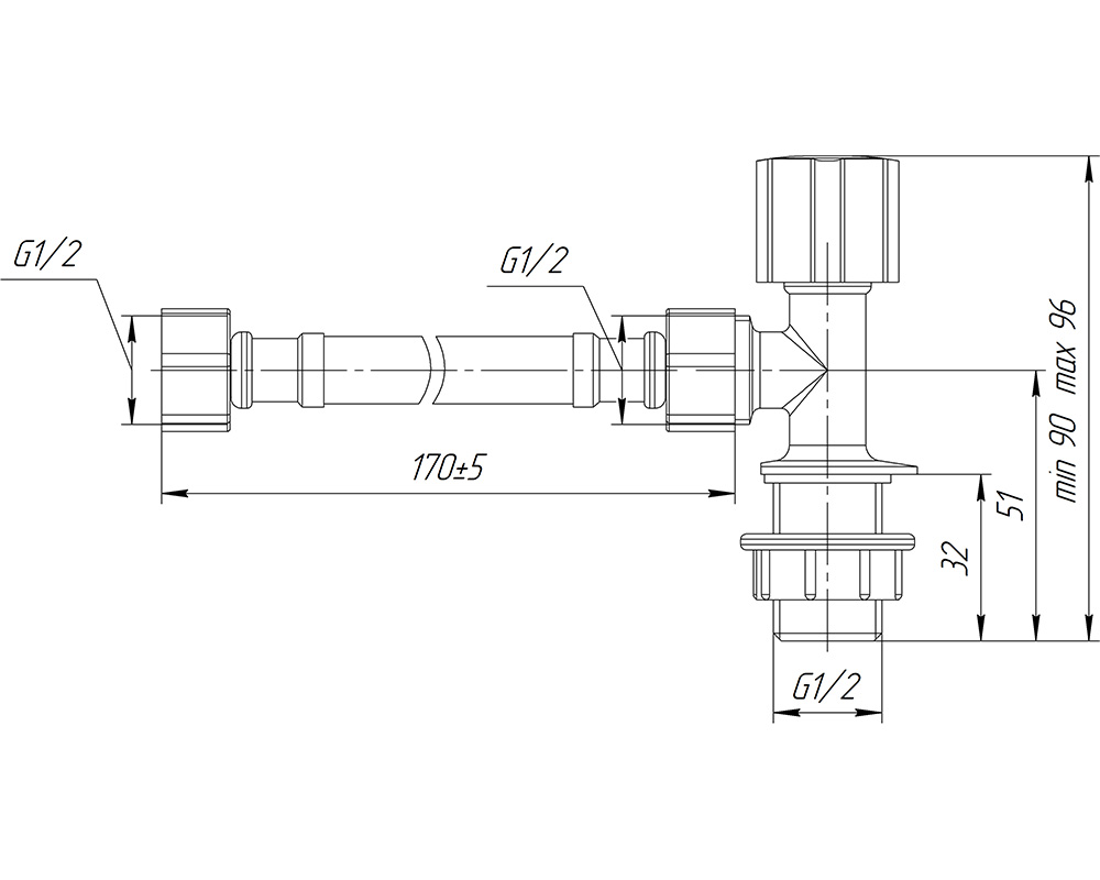 Кран DI угловой с подводкой для инсталляции 1/2-1/2 - Изображение №2