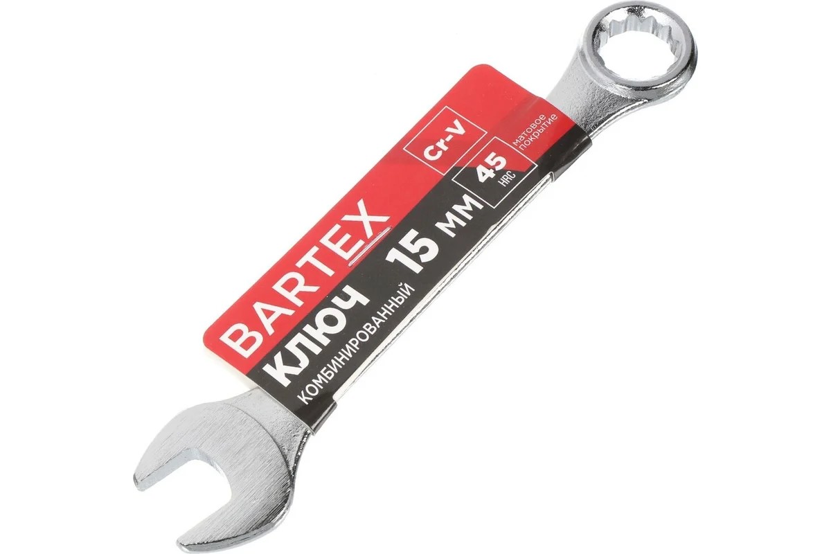 Ключ комбинированный, Bartex, 15 мм, CrV сталь, Эко - изображение №1