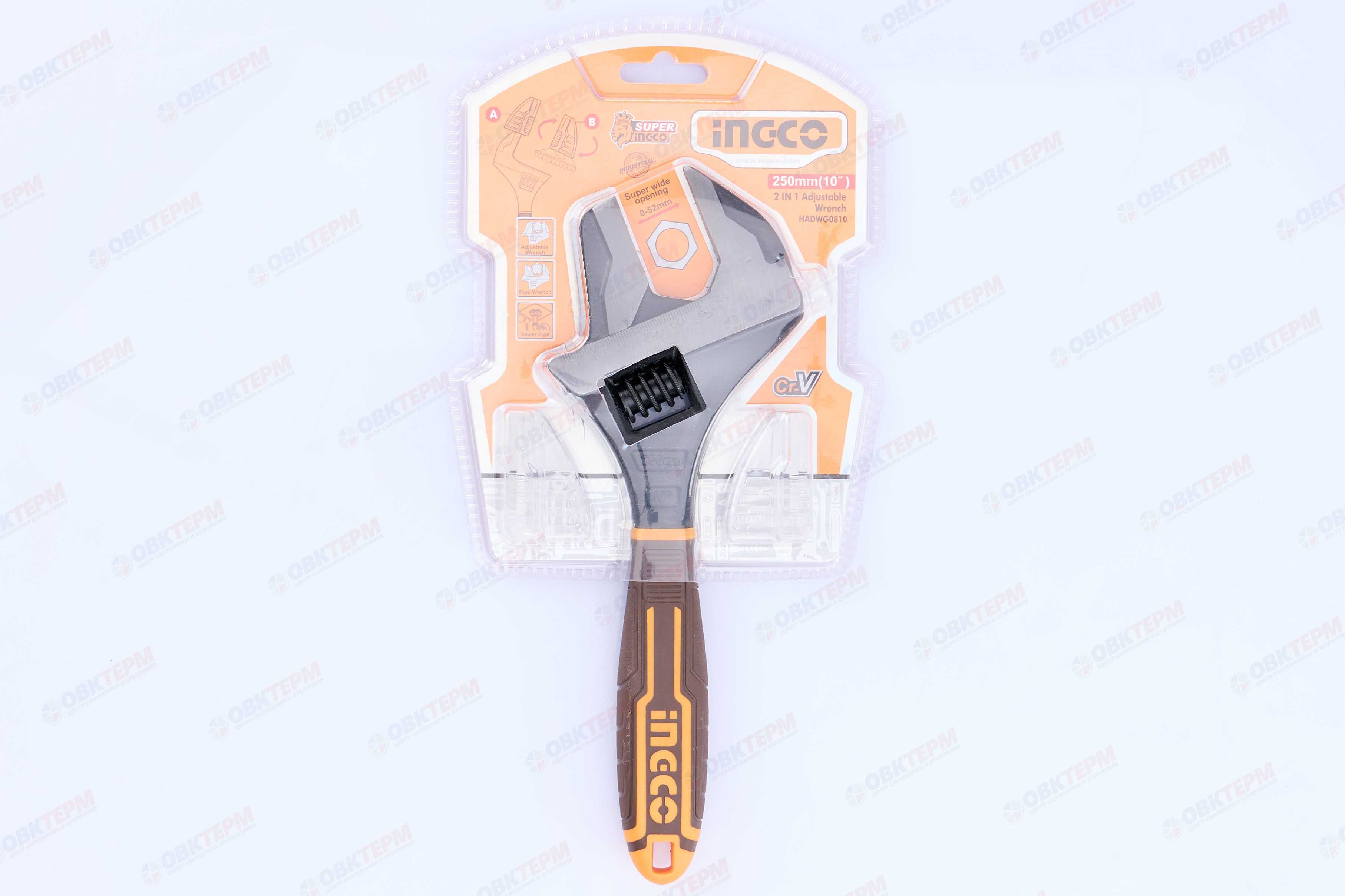 Ключ разводной 250 мм (0-52 мм) с двухкомпонентной ручкой INGCO - Изображение №3