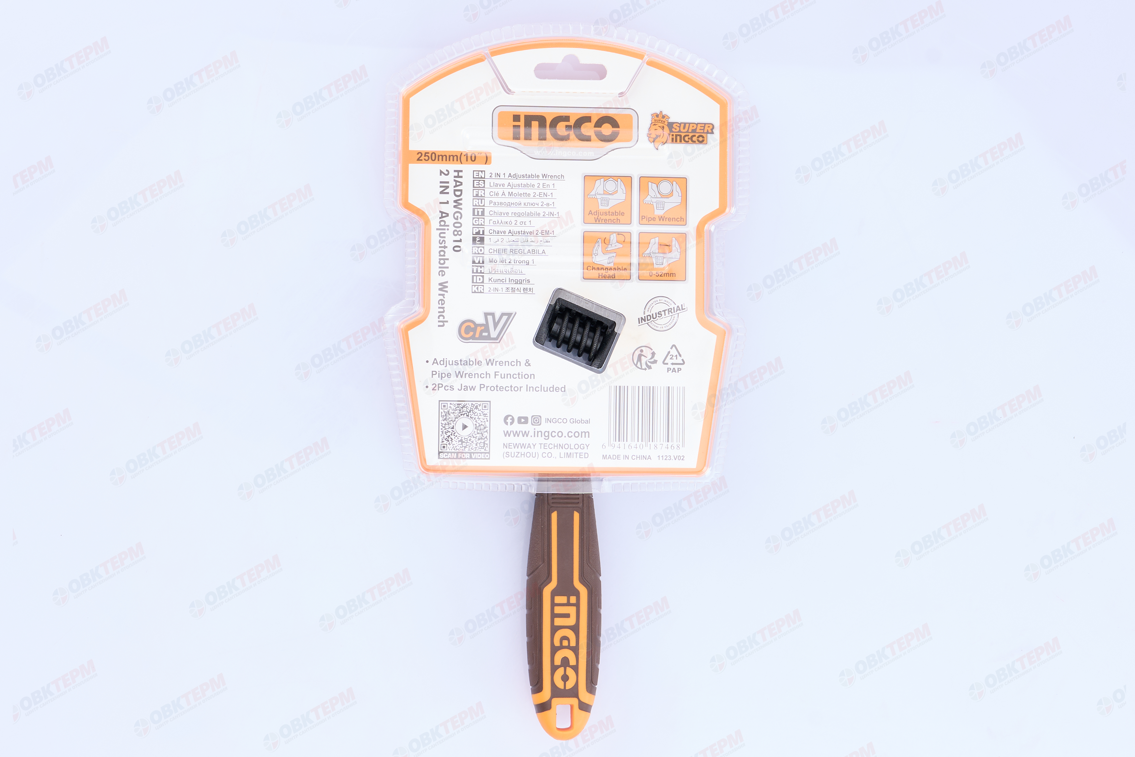 Ключ разводной 250 мм (0-52 мм) с двухкомпонентной ручкой INGCO - Изображение №4