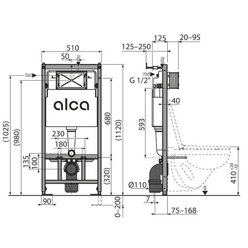 Инсталляц. сист д/унитаза  ALCAPLAST AM101/1120+M91+М570 белая прямоугольная - Изображение №2