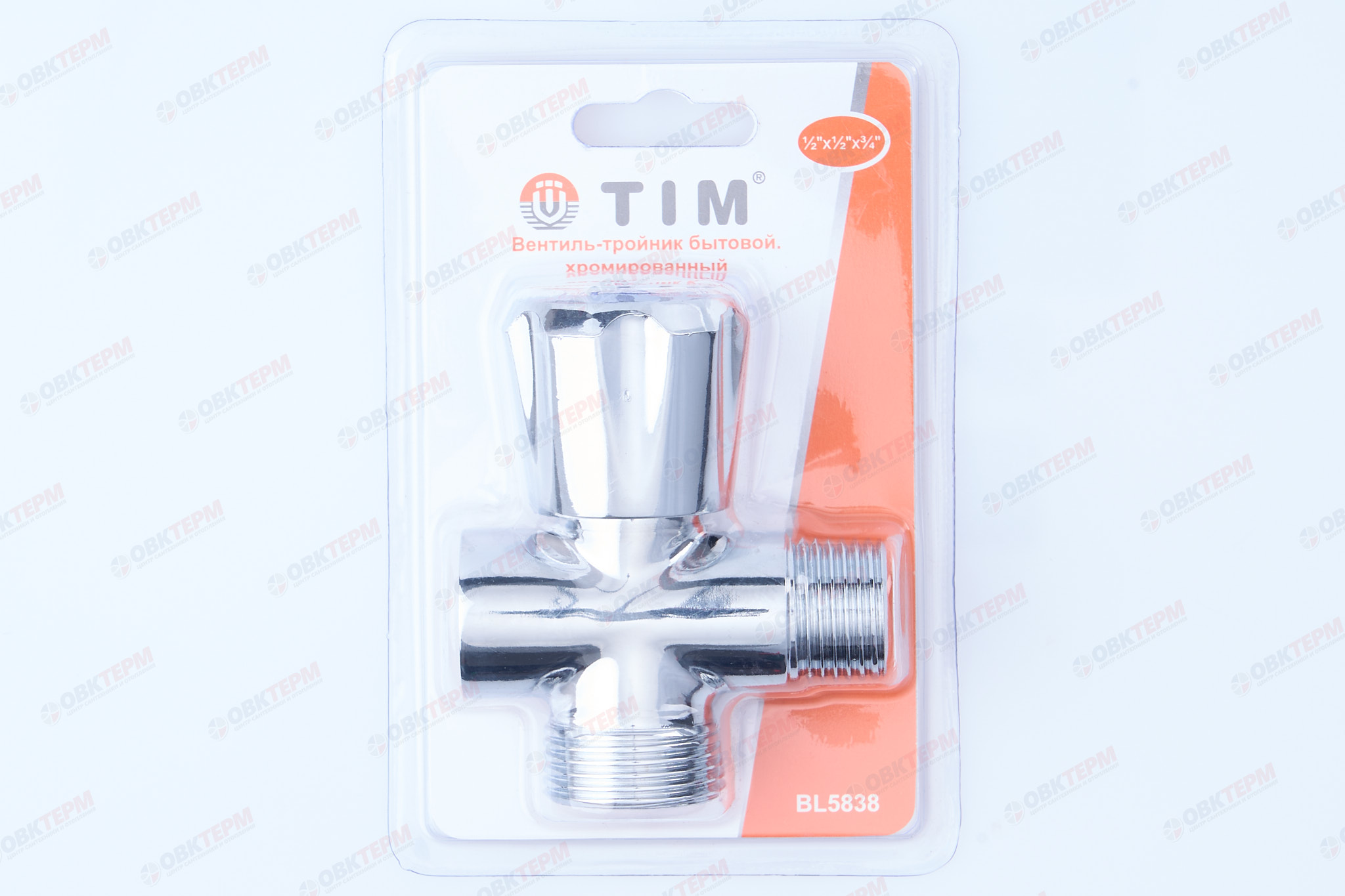 Кран  проходной для стир.машины   TIM   1/2" - 3/4" - 1/2", хром.  вентельный - Изображение №3